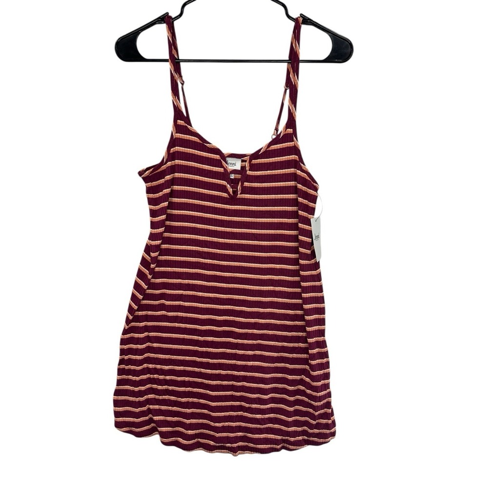 Jenni Intimates Cami‎ Top Striped Ribbed Sleeveless Casual Burgundy Size S